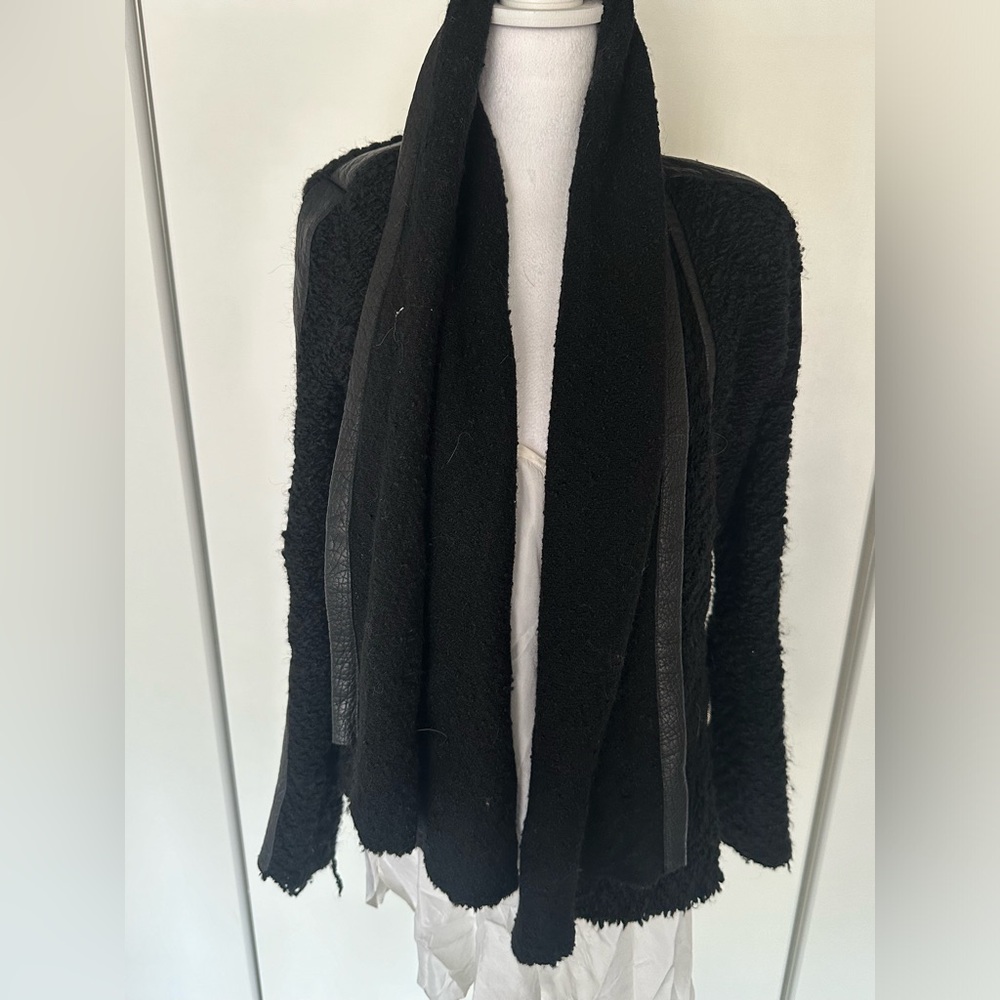 Iro Black teddy jacket  with leather details